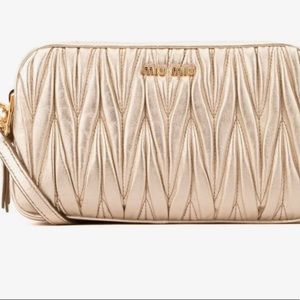 Crossbody Gold Matelasse Leather Double Zip Shoulder Bag
